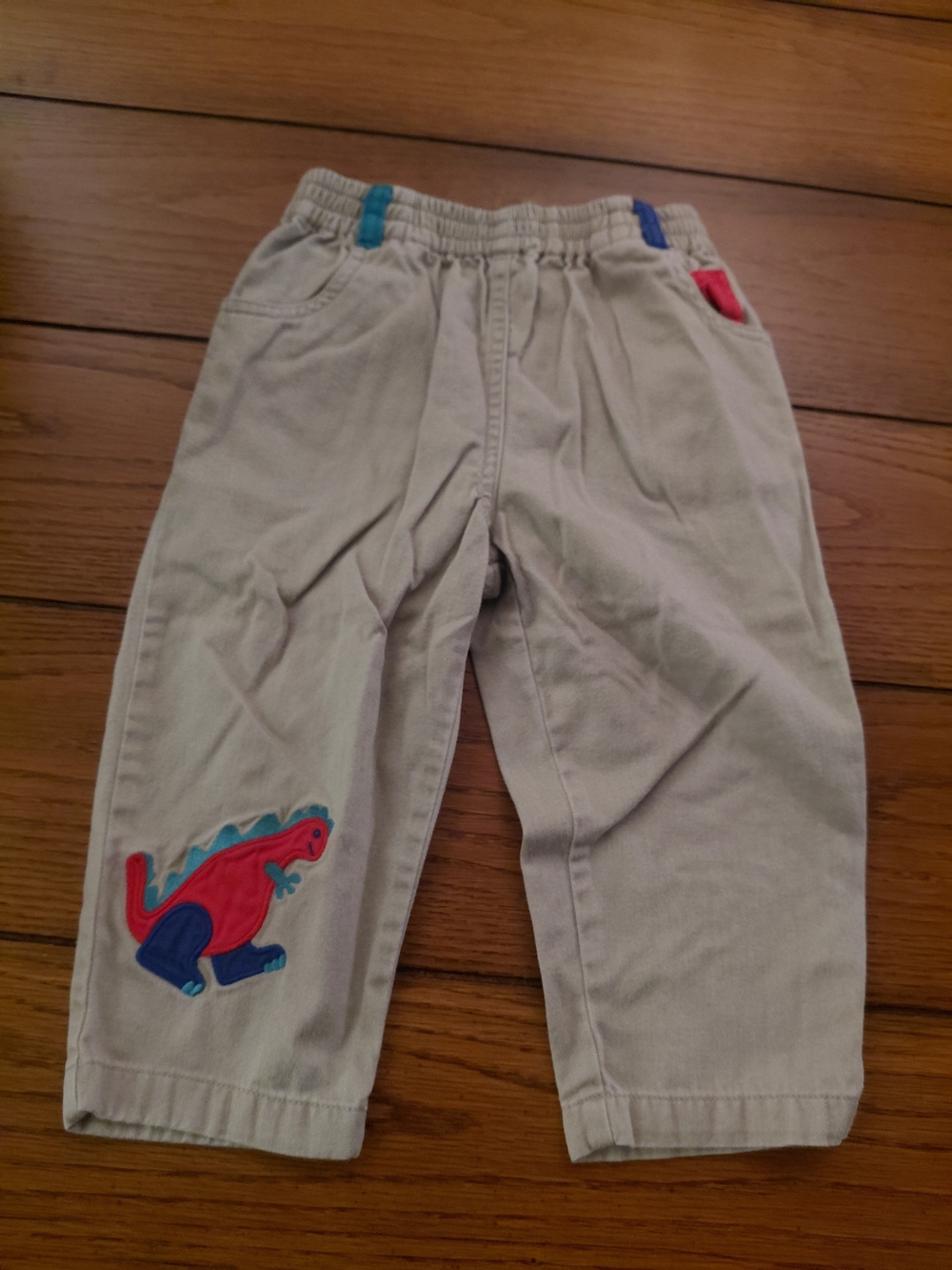 Gymboree Beige Pull-On Cotton Pants Dinosaur Patch Pockets 9-12M